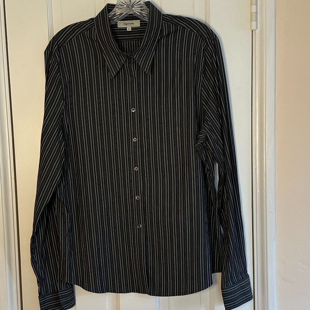 Faconnable Charcoal Stripe Long-sleeve Button-down tailored shirt, Size: XL